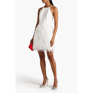$195 Aidan Mattox White Chiffon Feather Tiered Sheath Dress 2 NEW A515